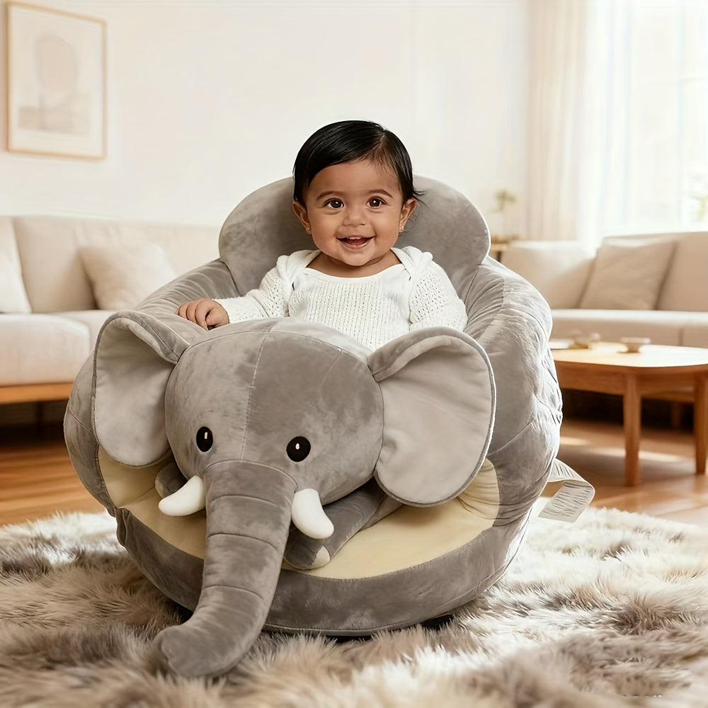 Baby Elephant Plush Floor Seat | Soft Cartoon Support Chair for Learning to Sit | Nursery Decor
