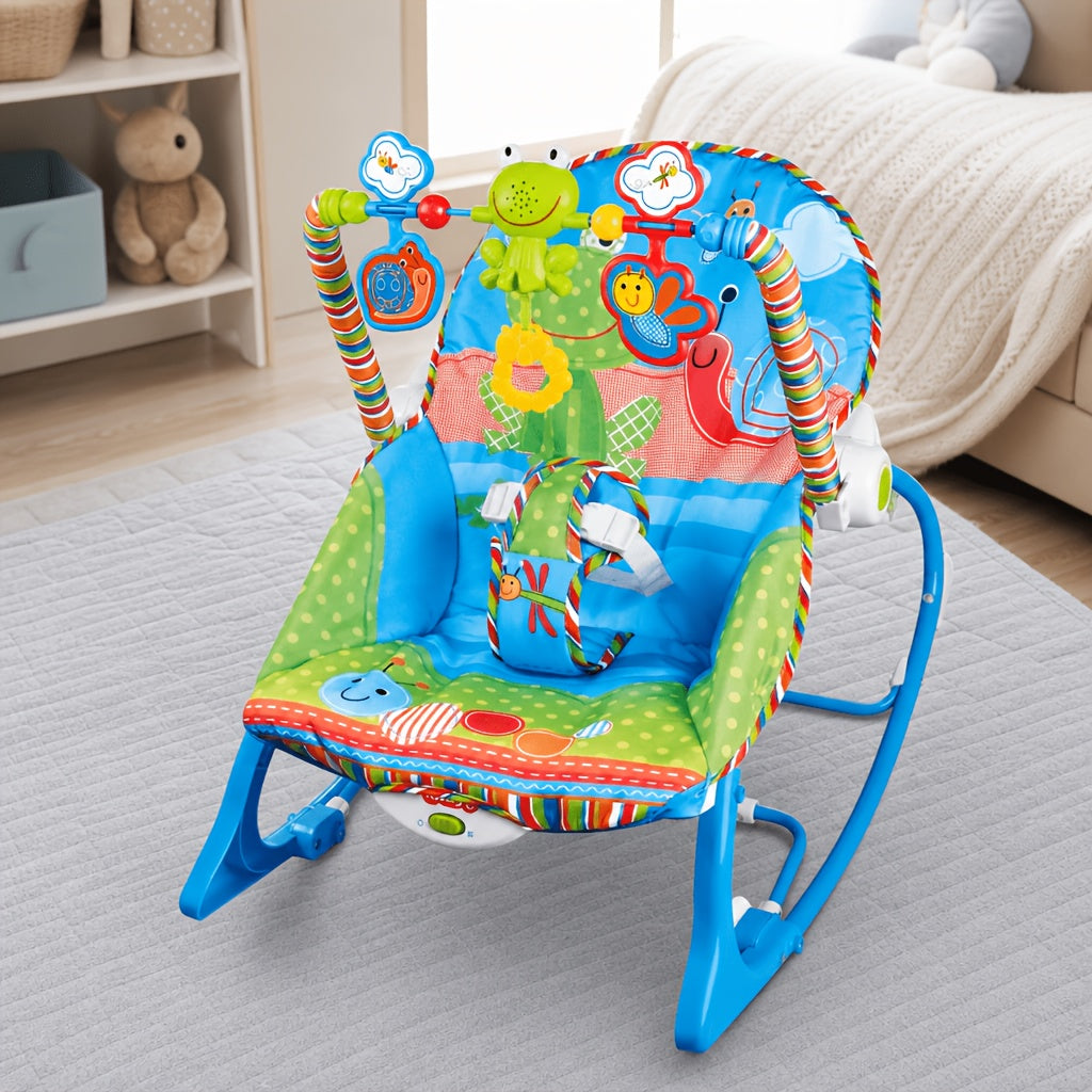 Baby Infant-to-Toddler Rocker Chair, Blue, Soothing Vibration & Music, Hanging Toys, Foldable Kickstand, Supports up to 18kg, Suitable for 0-3 Years