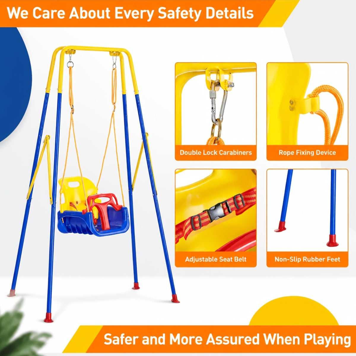 3-in-1 Swing Set with Jumper & Bouncer – Foldable Metal Frame Portable Play Equipment for Indoor, Outdoor, Backyard, Home, and Camping Use