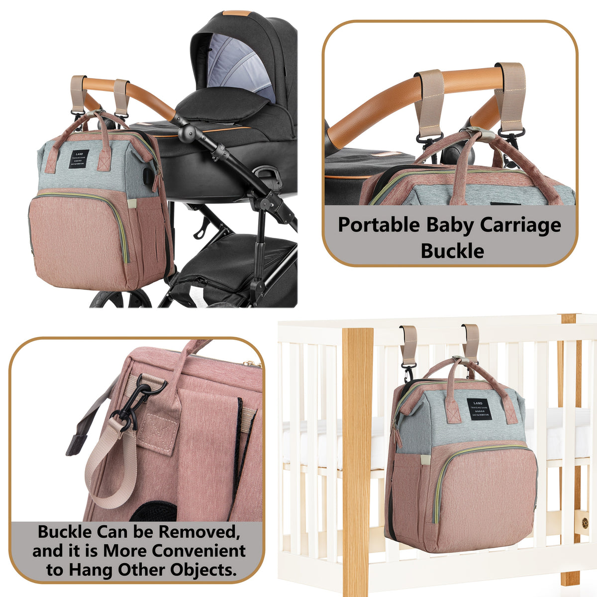 Large-Capacity Diaper Backpack with Portable Changing Station
