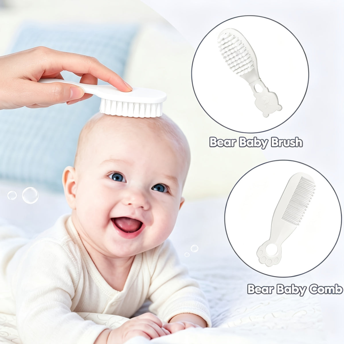 9pcs Newborn Baby Grooming Kit with Portable Case – Complete Infant Care Set for Boys & Girls includes Hair Brush, Nail Clipper, Comb in White & Grey – Essentials for Travel, Bathing, and Skincare Routine