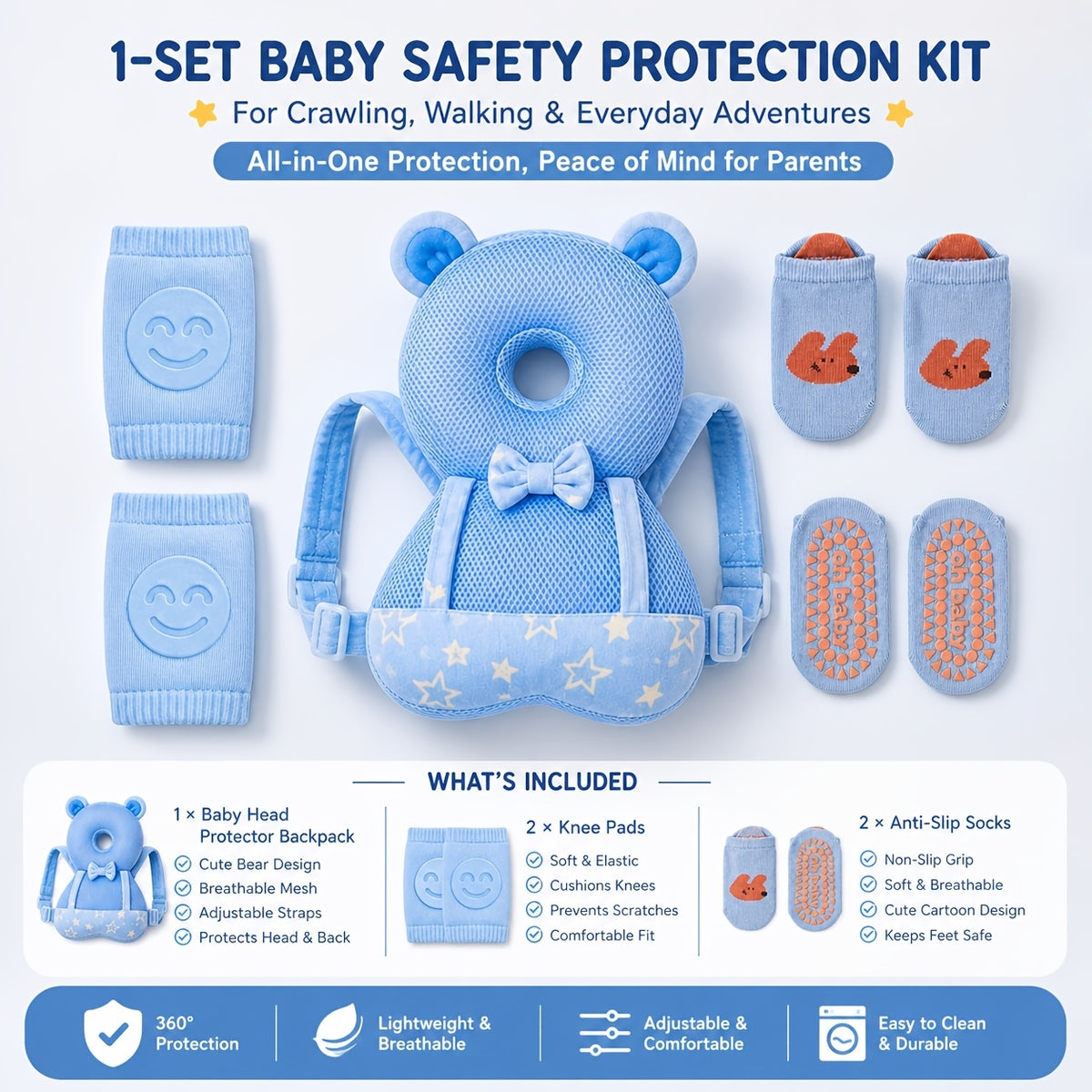 5-Piece Baby Crawling & Walking Support Set with Knee Pads