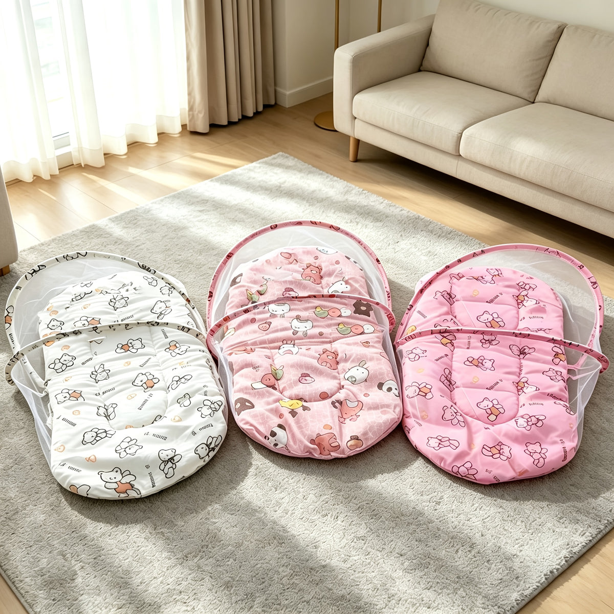 Baby Folding Mosquito-Proof Bed with Small Pad Set, Portable Outdoor Baby Bed Full-Coverage Mosquito Net, Baby Travel Bed Car Use Infant Mosquito Net