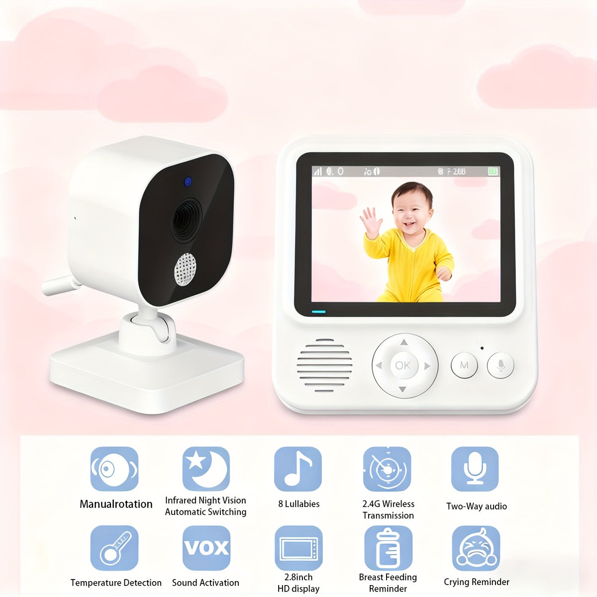 Anicebb Baby Video Monitor | 7.11cm IPS Screen | Two-Way Audio, Night Vision & Temperature Monitoring