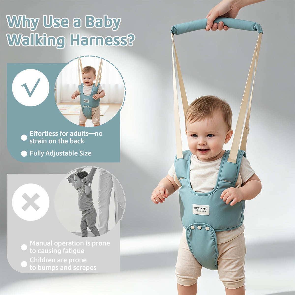 Adjustable Baby Walking Harness with Detachable Crotch Strap