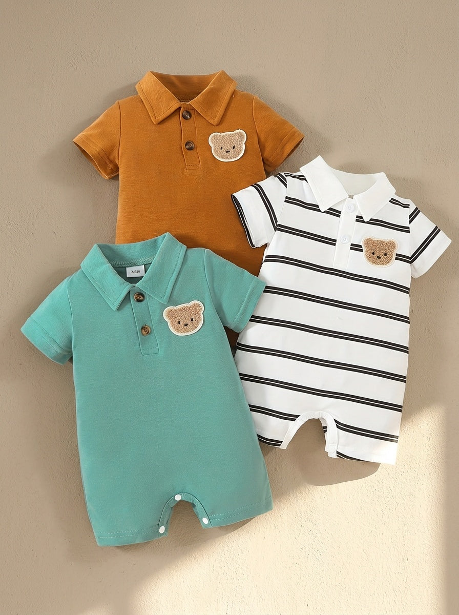 Baby Boy 3-Piece Polo Collar Stripe Set | Casual All-Season Outfit for Boys 0–12 Months