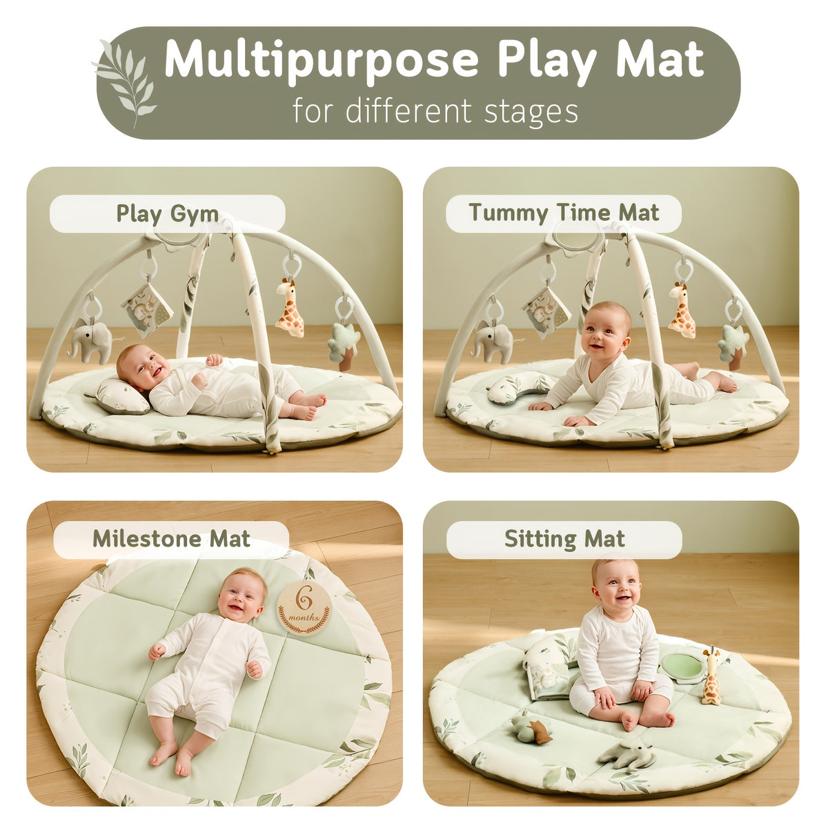 Baby Tummy Time Play Mat with 5 Detachable Toys & Pillow