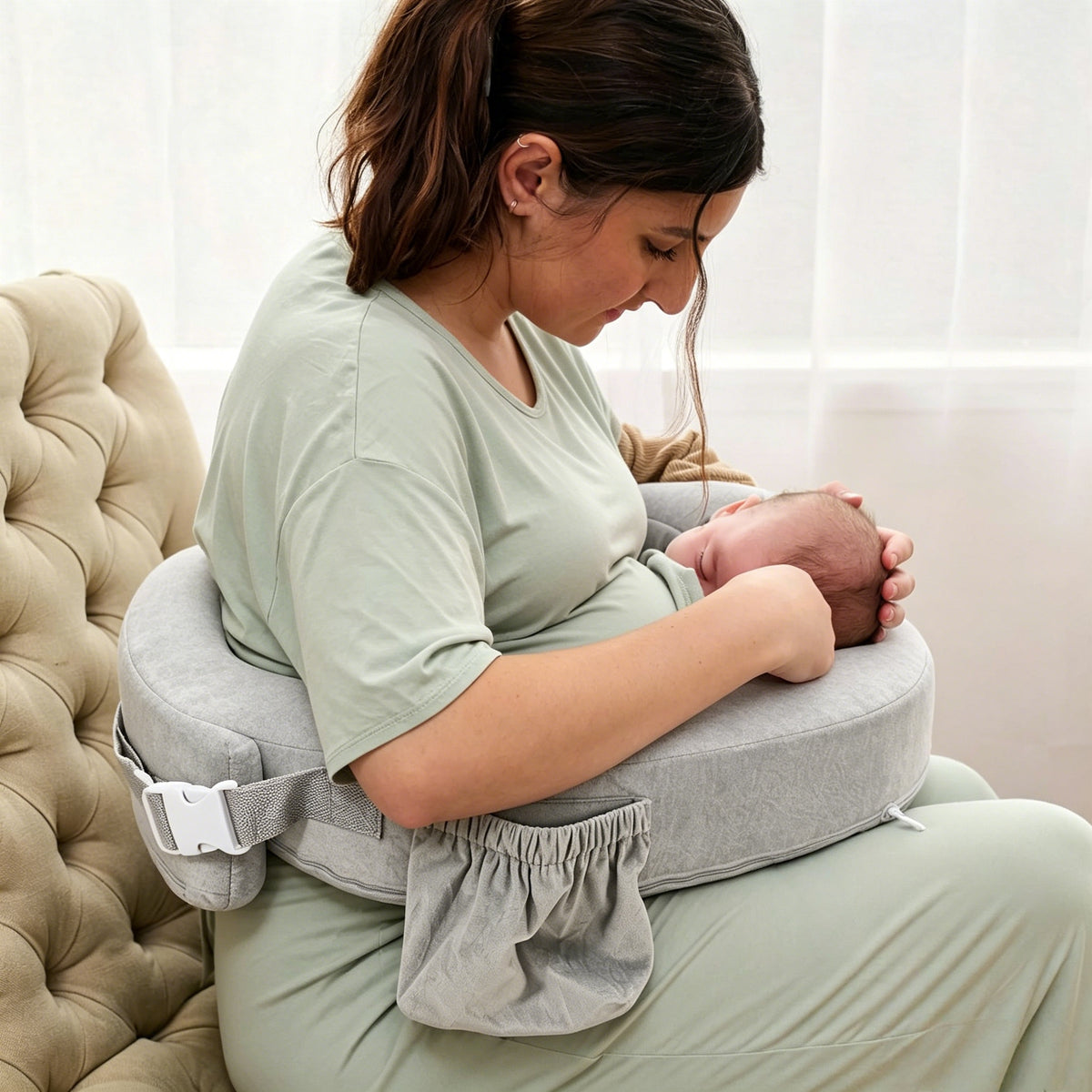 WEIPO Nursing Pillow with Foam - Ergonomic Breastfeeding Pillow Suitable for Moms &, Adjustable with Side Pocket, Portable Bedside Pumping Support, Ideal Gift for Pregnancy, Foam Filling for Ultimate Lactation Aid