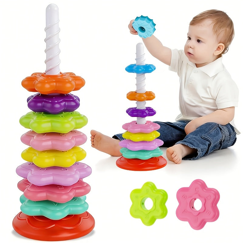 Rainbow Spinning Tower Toy | 10-Piece Stacking & Colour Matching Game for 12 Months+