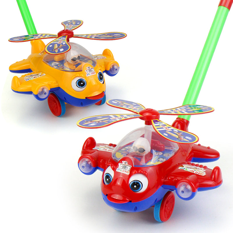 Fan Blade Rotating Wing Airplane-Shaped Push-Pull Toy Car, Early Education Walking Stick Toy, Interactive Indoor Outdoor Entertainment, Perfect Birthday, Christmas, Halloween, Thanksgiving Gift