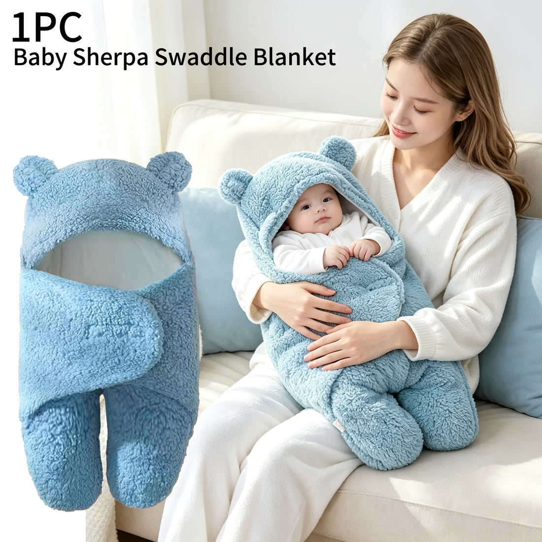 Hooded Newborn Swaddle Blanket with Bear-Ear Hood, 0–3 Months
