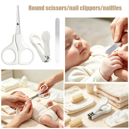 9pcs Newborn Baby Grooming Kit with Portable Case – Complete Infant Care Set for Boys &amp; Girls includes Hair Brush, Nail Clipper, Comb in White &amp; Grey – Essentials for Travel, Bathing, and Skincare Routine