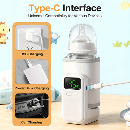 Portable Outdoor Baby Bottle Warmer with Fast-Charging 5000mAh Battery, Digital Display, Suitable for Breast Milk &amp; Formula, Ideal for Travel, Public Places, and Outdoor Feeding