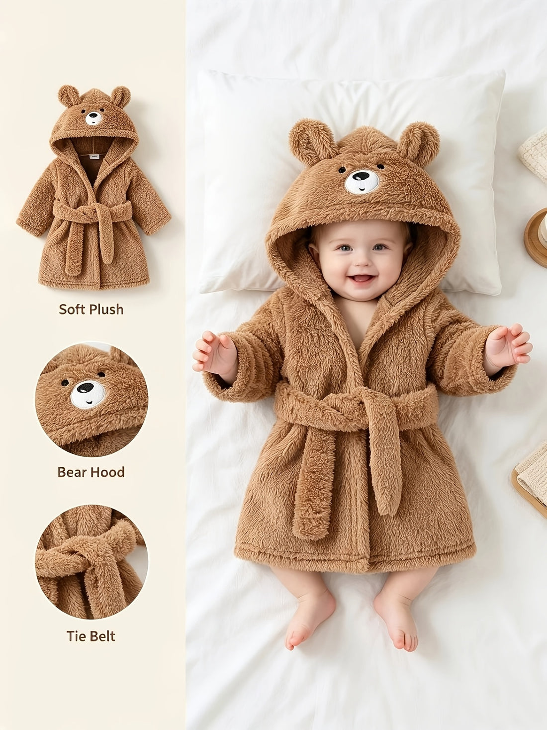 Soft Warm Teddy Hat for Babies & Kids – Plush Knit Fabric, Solid Color, 3D Teddy Ears, Front Tie Design, Cozy & Cute Winter Headwear for Daily Wear and Outdoor Activities