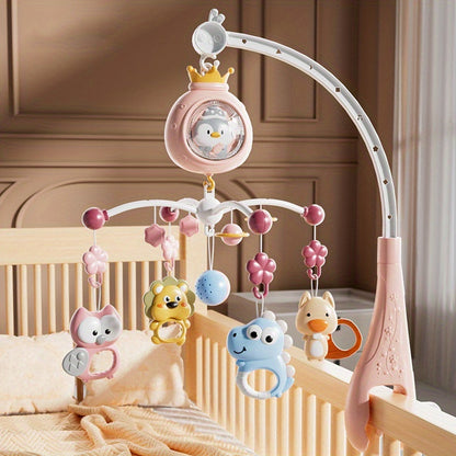 Large Interactive Penguin Baby Crib Mobile Toy with 360° Auto Rotation, Built-in Music &amp; Soft Lighting, Timer Function, Stroller &amp; Crib Hanging Spinning Rattle. Available in Blue, Pink, Gray. Multifunctional Brain Development Toy for Babies.