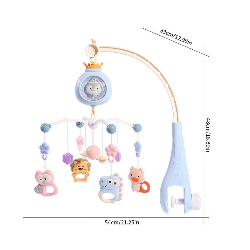 Large Interactive Penguin Baby Crib Mobile Toy with 360° Auto Rotation, Built-in Music &amp; Soft Lighting, Timer Function, Stroller &amp; Crib Hanging Spinning Rattle. Available in Blue, Pink, Gray. Multifunctional Brain Development Toy for Babies.