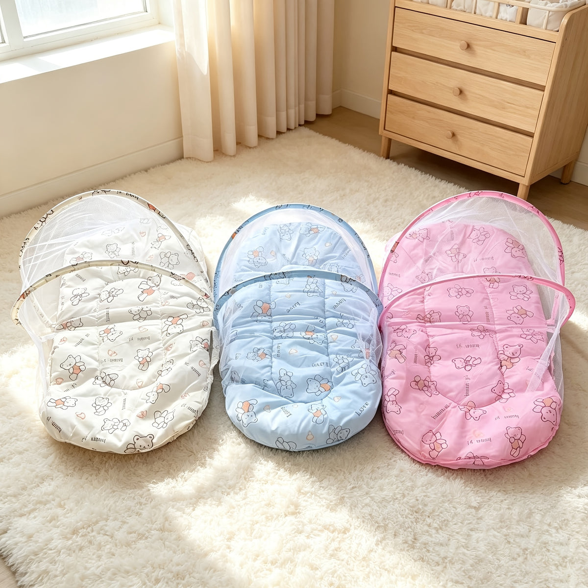 Baby Folding Mosquito-Proof Bed with Small Pad Set, Portable Outdoor Baby Bed Full-Coverage Mosquito Net, Baby Travel Bed Car Use Infant Mosquito Net