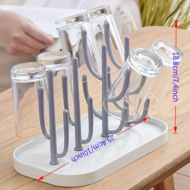 Large Capacity Drying Rack – Upright, Space-Saving Gray Bottle &amp; Cup Organizer with Drainage Function for Kitchen &amp; Bathroom