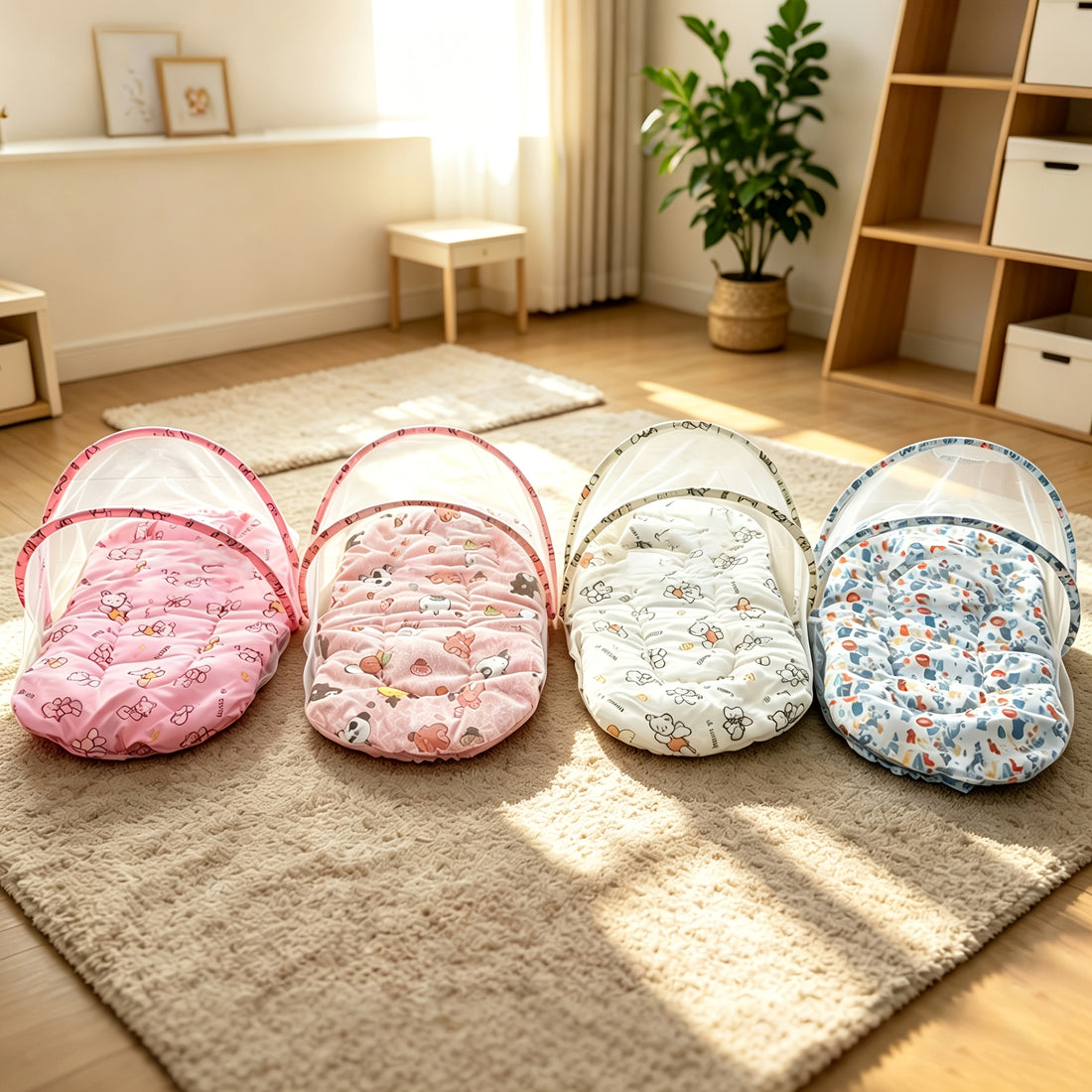 Baby Folding Mosquito-Proof Bed with Small Pad Set, Portable Outdoor Baby Bed Full-Coverage Mosquito Net, Baby Travel Bed Car Use Infant Mosquito Net