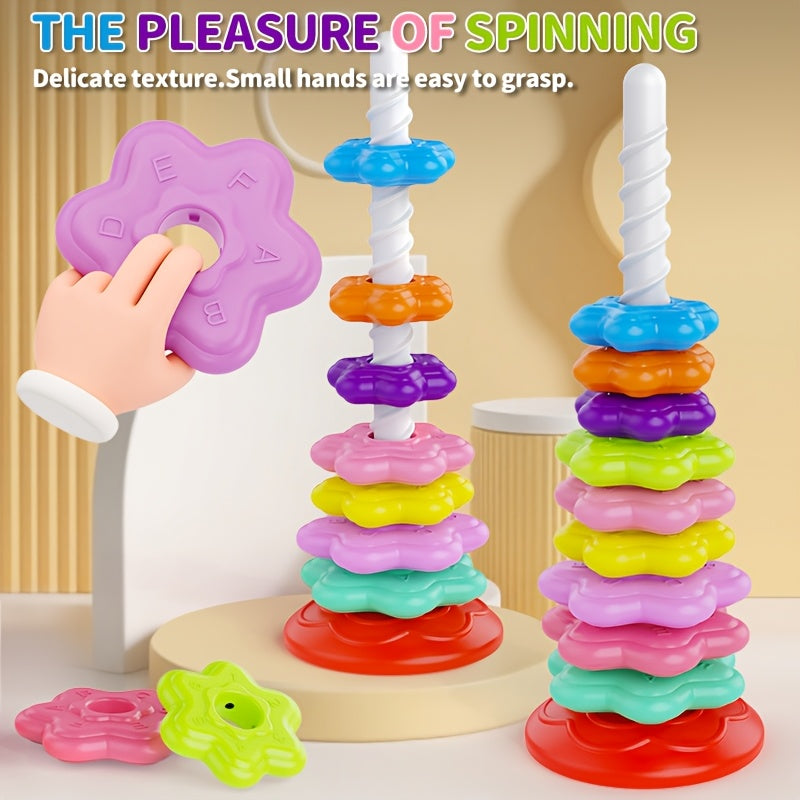 Rainbow Spinning Tower Toy | 10-Piece Stacking &amp; Colour Matching Game for 12 Months+