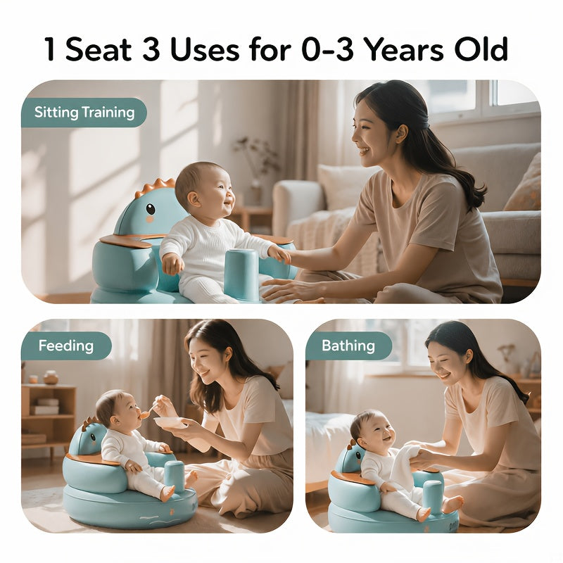 1pc of Dinosaur Design Baby Inflatable Seat, Learn to Sit/eat/take a Bath Three-in-one Design, Large Backrest Ridge Protection Design, Guide the Correct Sitting Posture