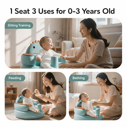 1pc of Dinosaur Design Baby Inflatable Seat, Learn to Sit/eat/take a Bath Three-in-one Design, Large Backrest Ridge Protection Design, Guide the Correct Sitting Posture