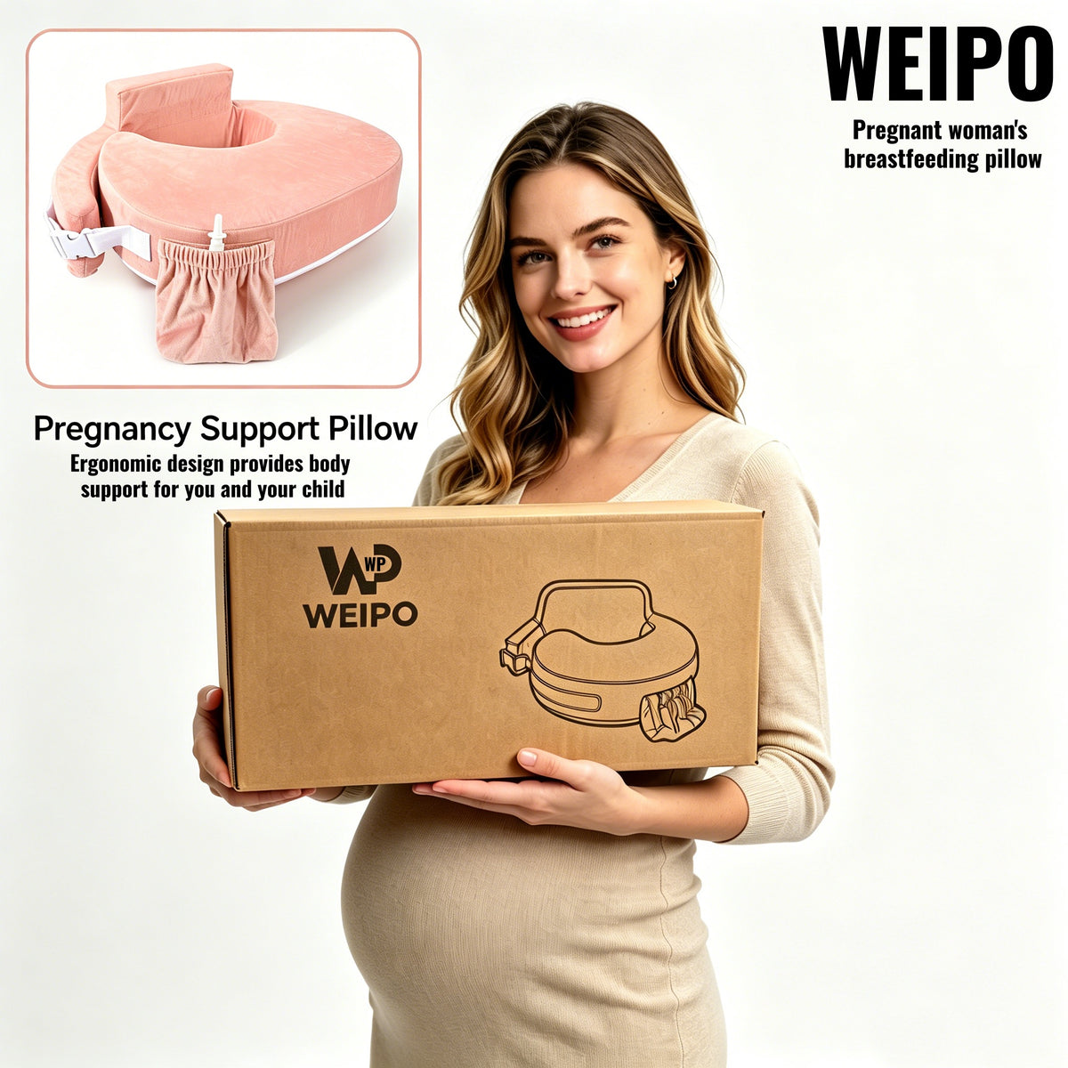 WEIPO Nursing Pillow with Foam - Ergonomic Breastfeeding Pillow Suitable for Moms &amp;, Adjustable with Side Pocket, Portable Bedside Pumping Support, Ideal Gift for Pregnancy, Foam Filling for Ultimate Lactation Aid