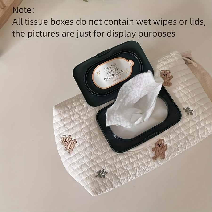 Korean Style Cute Embroidery Car Tissue Box – Large Capacity Pull-Out Paper Tissue Bag for Stroller, Hanging Tissue Holder