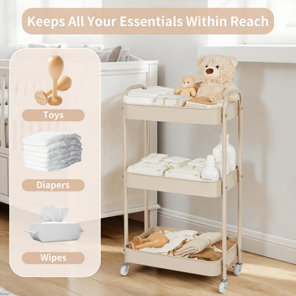 FORTELLA 3-Tier Rolling Diaper Caddy with Drawers, Dividers &amp; Wheels