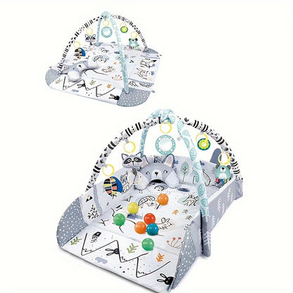 Baby Play Mat with Four-Sided Fence, Gym Arch &amp; Crawling Pillow