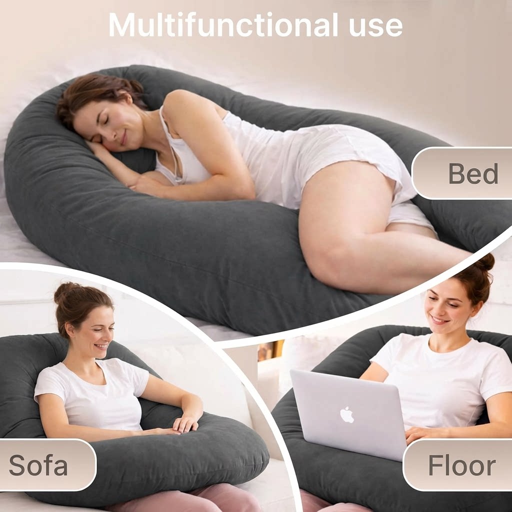 XXL U-Shaped Body Pillow with Cover, Soft Side Sleeping Pillow for Full Body Comfort, Multi-Use Pillow for Sleep, Relax, Reading &amp; Home Use, Washable Cover