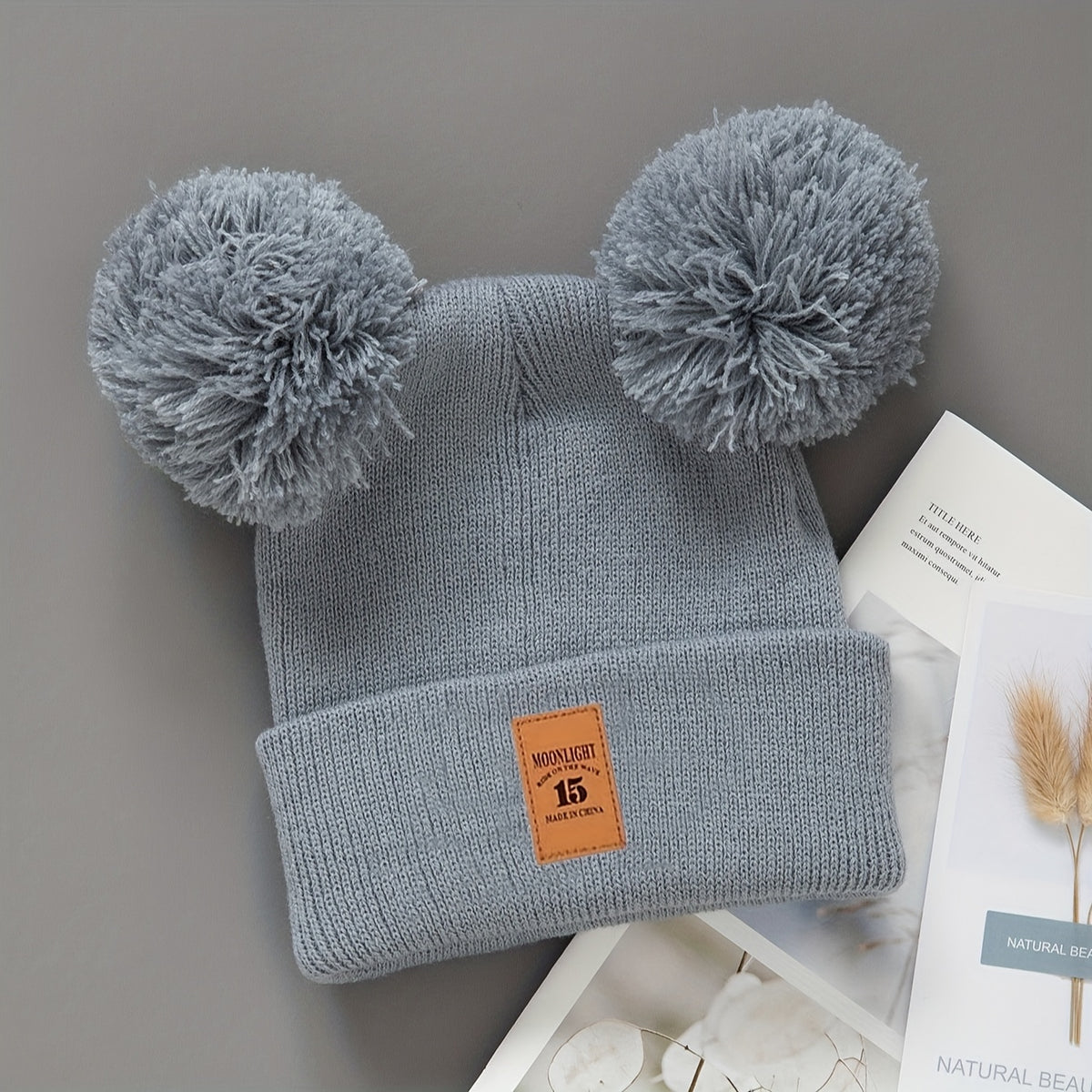 Baby Beanie Knit Hat Set | Faux Leather Label | Unisex All-Season Brimless Hat for 0–3 Years