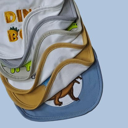 6pcs Baby Bandana Drool Bibs with Cute Dinosaur Embroidery Soft Bound Edges, Ideal for Teething Babies