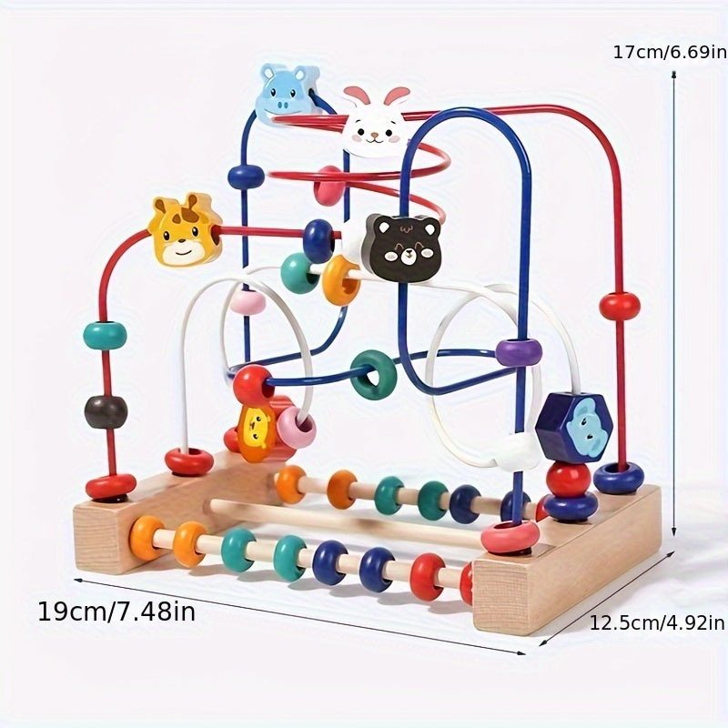 Wooden 3-Line Animal Bead Toy for Early Learning