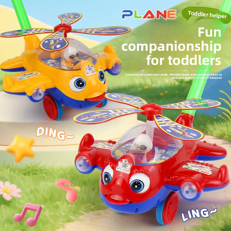 Fan Blade Rotating Wing Airplane-Shaped Push-Pull Toy Car, Early Education Walking Stick Toy, Interactive Indoor Outdoor Entertainment, Perfect Birthday, Christmas, Halloween, Thanksgiving Gift