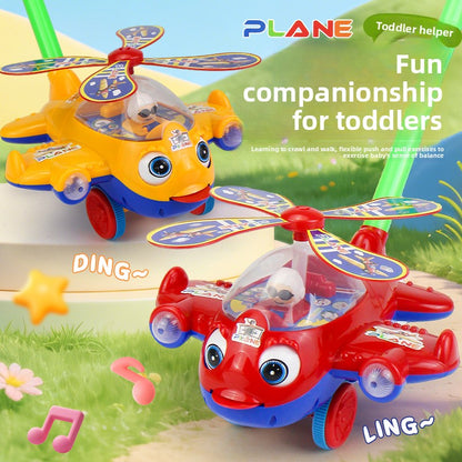 Fan Blade Rotating Wing Airplane-Shaped Push-Pull Toy Car, Early Education Walking Stick Toy, Interactive Indoor Outdoor Entertainment, Perfect Birthday, Christmas, Halloween, Thanksgiving Gift