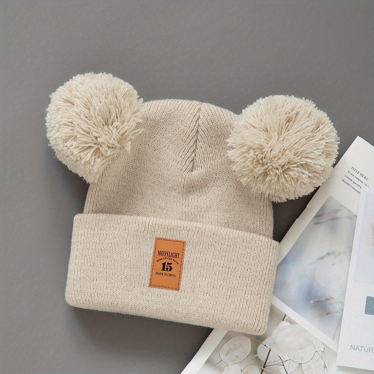 Baby Beanie Knit Hat Set | Faux Leather Label | Unisex All-Season Brimless Hat for 0–3 Years