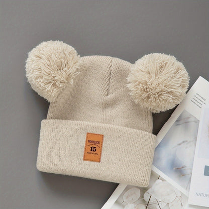 Baby Beanie Knit Hat Set | Faux Leather Label | Unisex All-Season Brimless Hat for 0–3 Years