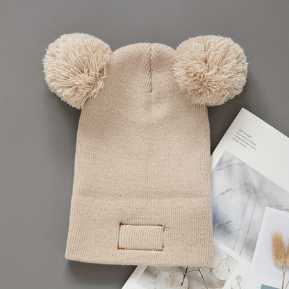 Baby Beanie Knit Hat Set | Faux Leather Label | Unisex All-Season Brimless Hat for 0–3 Years