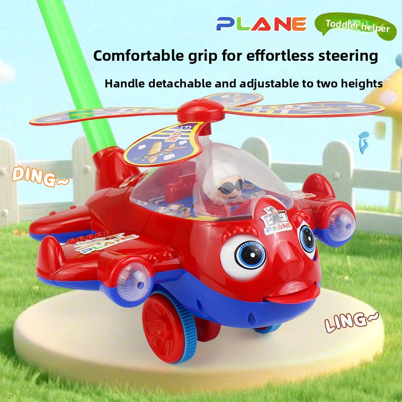 Fan Blade Rotating Wing Airplane-Shaped Push-Pull Toy Car, Early Education Walking Stick Toy, Interactive Indoor Outdoor Entertainment, Perfect Birthday, Christmas, Halloween, Thanksgiving Gift