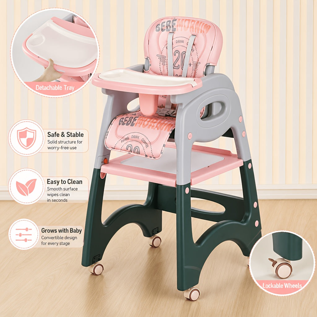 3-in-1 Convertible Baby High Chair with Building Block Baseplate | Toddler Feeding &amp; Play Seat