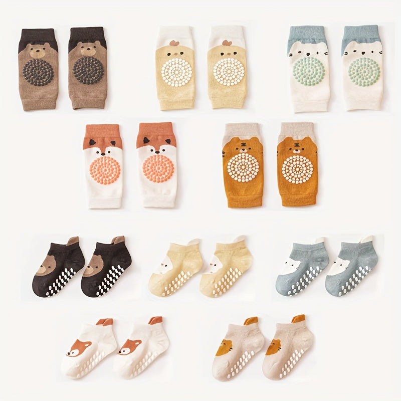 Anti-Slip Socks And Sleeves Combination Set, 2 Pairs of Socks And 2 Pairs of Sleeves, Suitable for Infants And Toddlers Aged 0 to 5, Available in Five Colors, During Crawling And Walking Stages