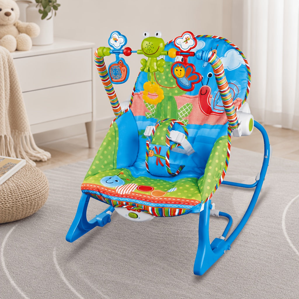 Baby Infant-to-Toddler Rocker Chair, Blue, Soothing Vibration &amp; Music, Hanging Toys, Foldable Kickstand, Supports up to 18kg, Suitable for 0-3 Years