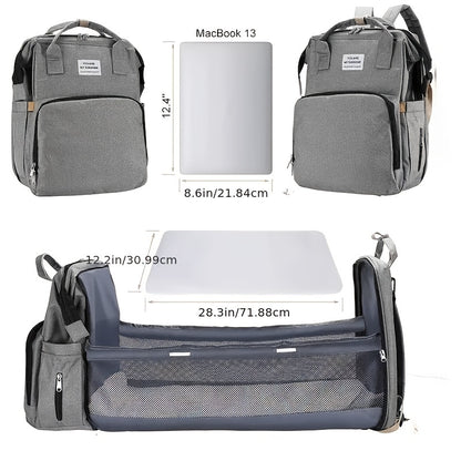Convertible Diaper Backpack with Foldable Travel Bed &amp; Bassinet Station