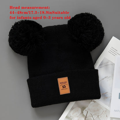 Baby Beanie Knit Hat Set | Faux Leather Label | Unisex All-Season Brimless Hat for 0–3 Years
