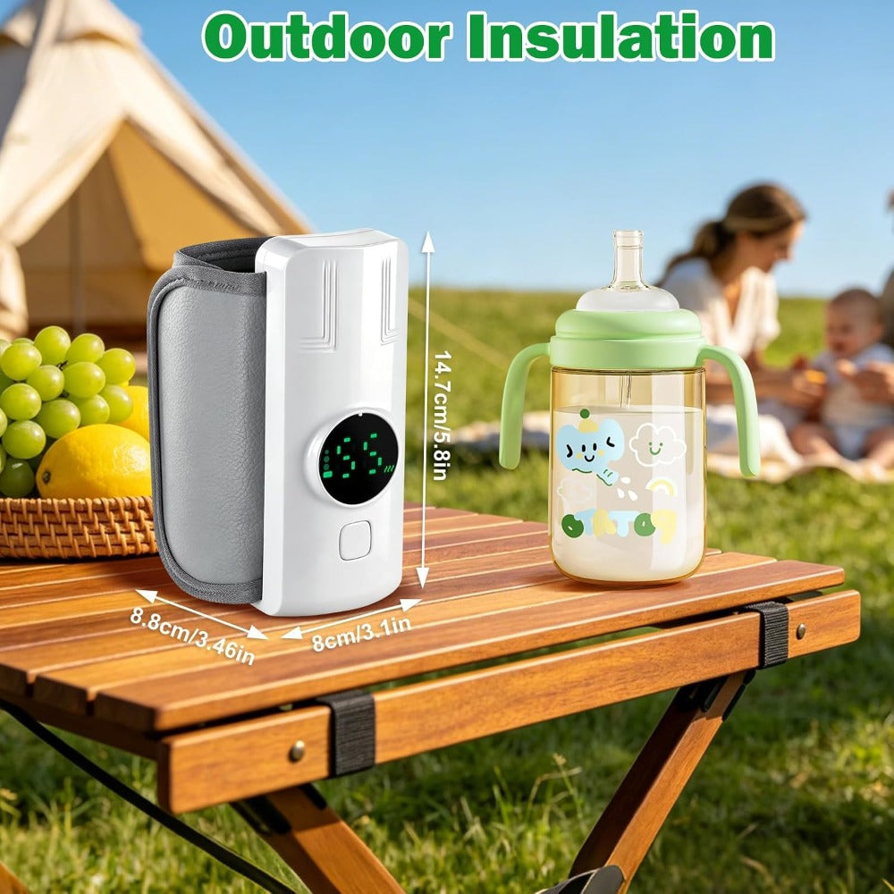 [Portable|Travel-Friendly] Portable Travel-Friendly Bottle Warmer | Battery-Powered with Temperature Display for On-The-Go Feeding
