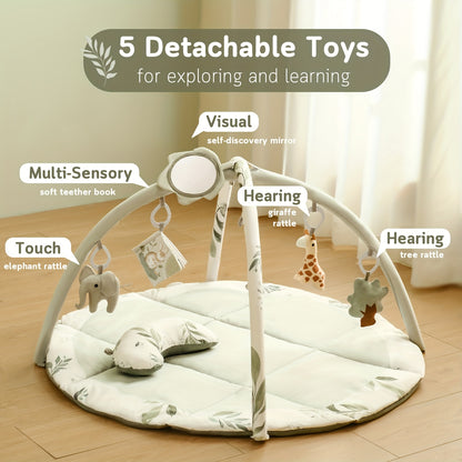 Baby Tummy Time Play Mat with 5 Detachable Toys &amp; Pillow