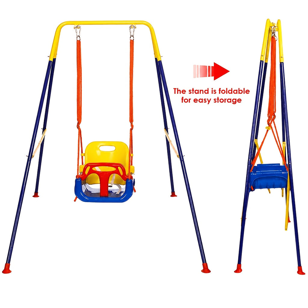 3-in-1 Swing Set with Jumper &amp; Bouncer – Foldable Metal Frame Portable Play Equipment for Indoor, Outdoor, Backyard, Home, and Camping Use