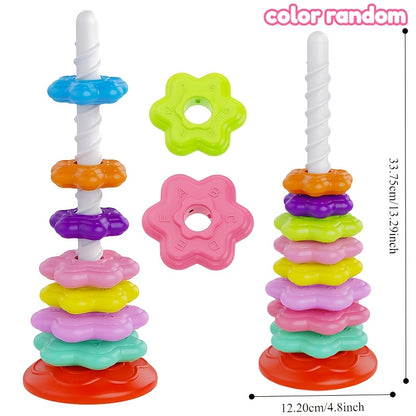 Rainbow Spinning Tower Toy | 10-Piece Stacking &amp; Colour Matching Game for 12 Months+