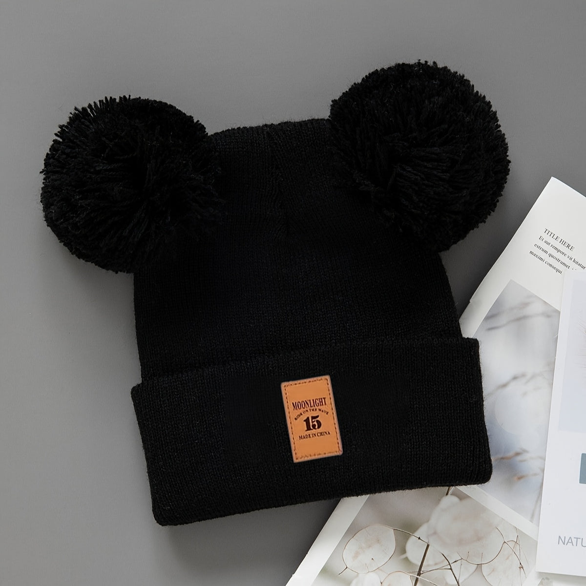 Baby Beanie Knit Hat Set | Faux Leather Label | Unisex All-Season Brimless Hat for 0–3 Years